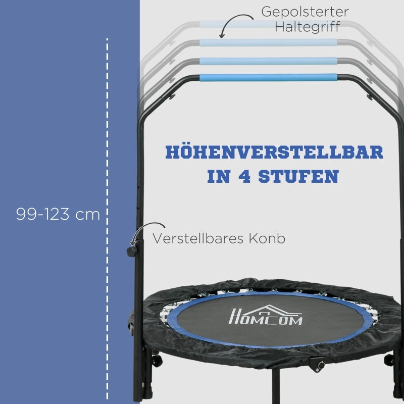 Trampolino fitness pieghevole con maniglia regolabile, 4 livelli, per allenamento indoor e outdoor, nero blu