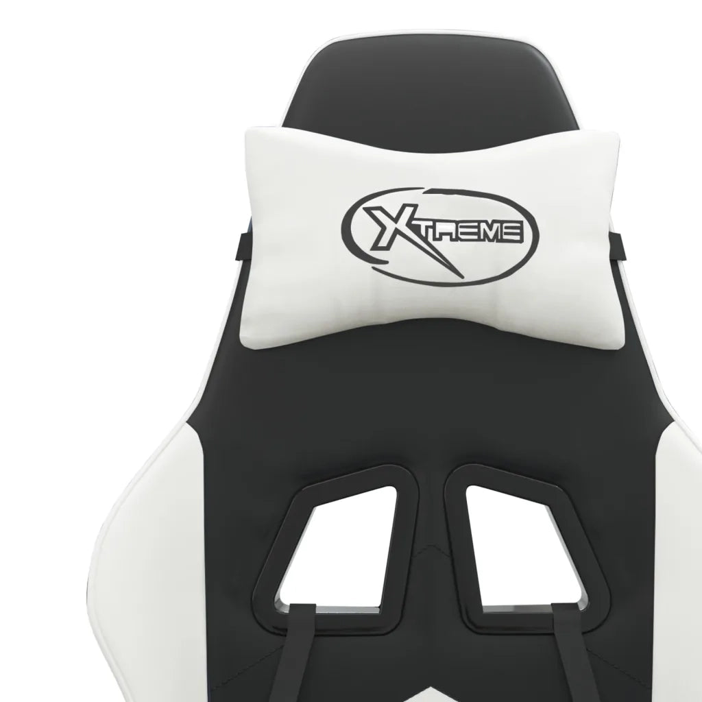 Sedia da Gaming Girevole Poggiapiedi Nero e Bianco Similpelle 349608