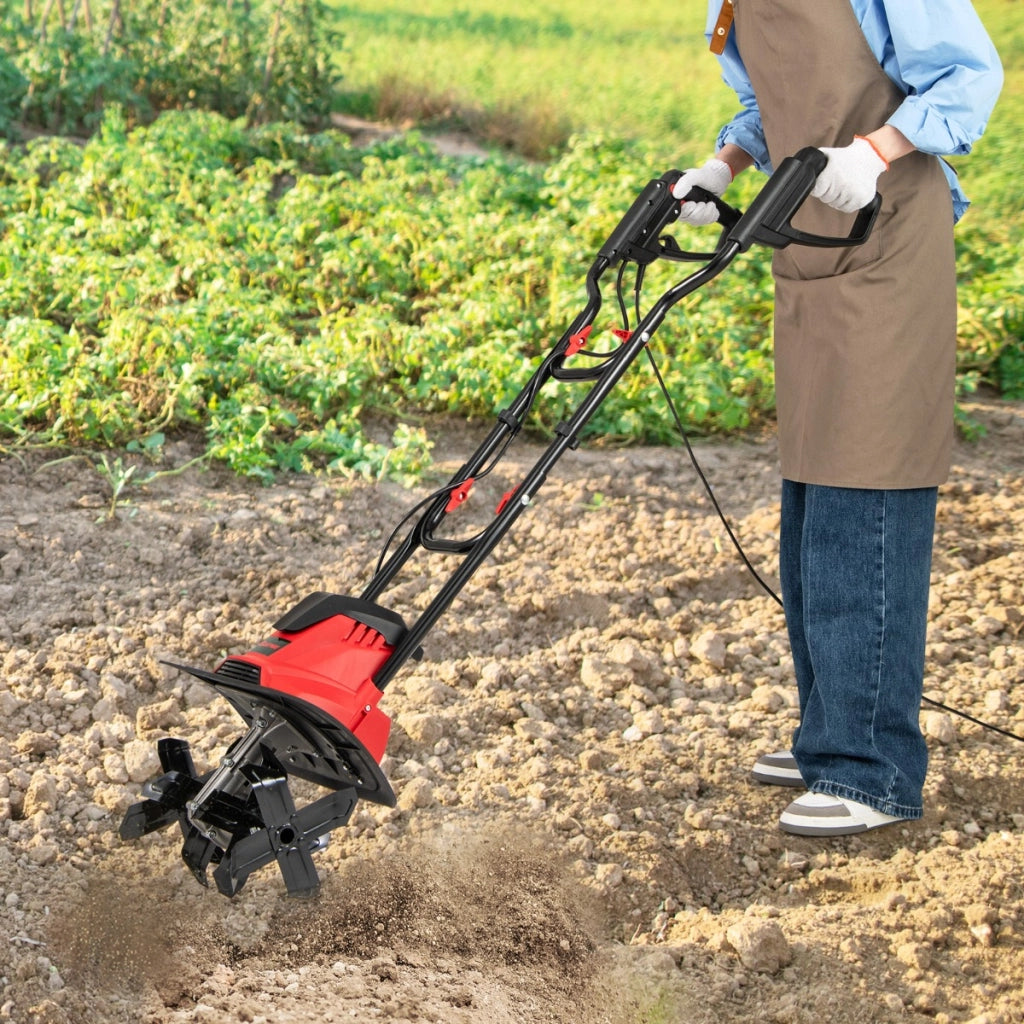Motocoltivatore da giardino pieghevole con larghezza, Motozappa elettrica a filo di lavoro 36cm e profondit¨¤ 22cm Rosso-Deposito utensili Tool