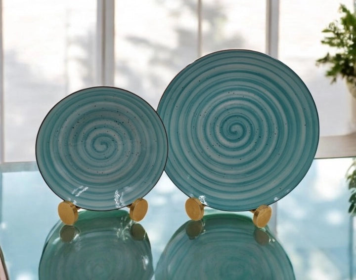 Servizio di Piatti da Tavola in Ceramica Spirale Turchese 12 Pezzi