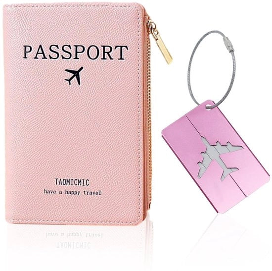 Portafoglio per documenti di viaggio - Rosso - Protezione per documenti di viaggio portatile - Incluso etichetta bagagli - Leggero - Materiale PU - 11 x 2,5 x 17 cm - Portafoglio per documenti di viaggio