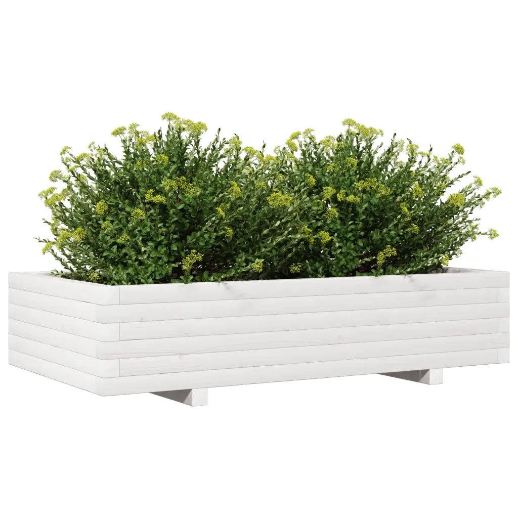 Fioriera da Giardino Bianca 110x60x26, 5cm Massello di Pino 847349
