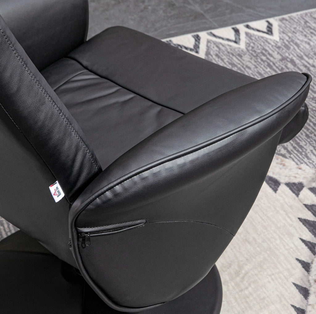 Poltrona relax girevole con pouf in ecopelle nera