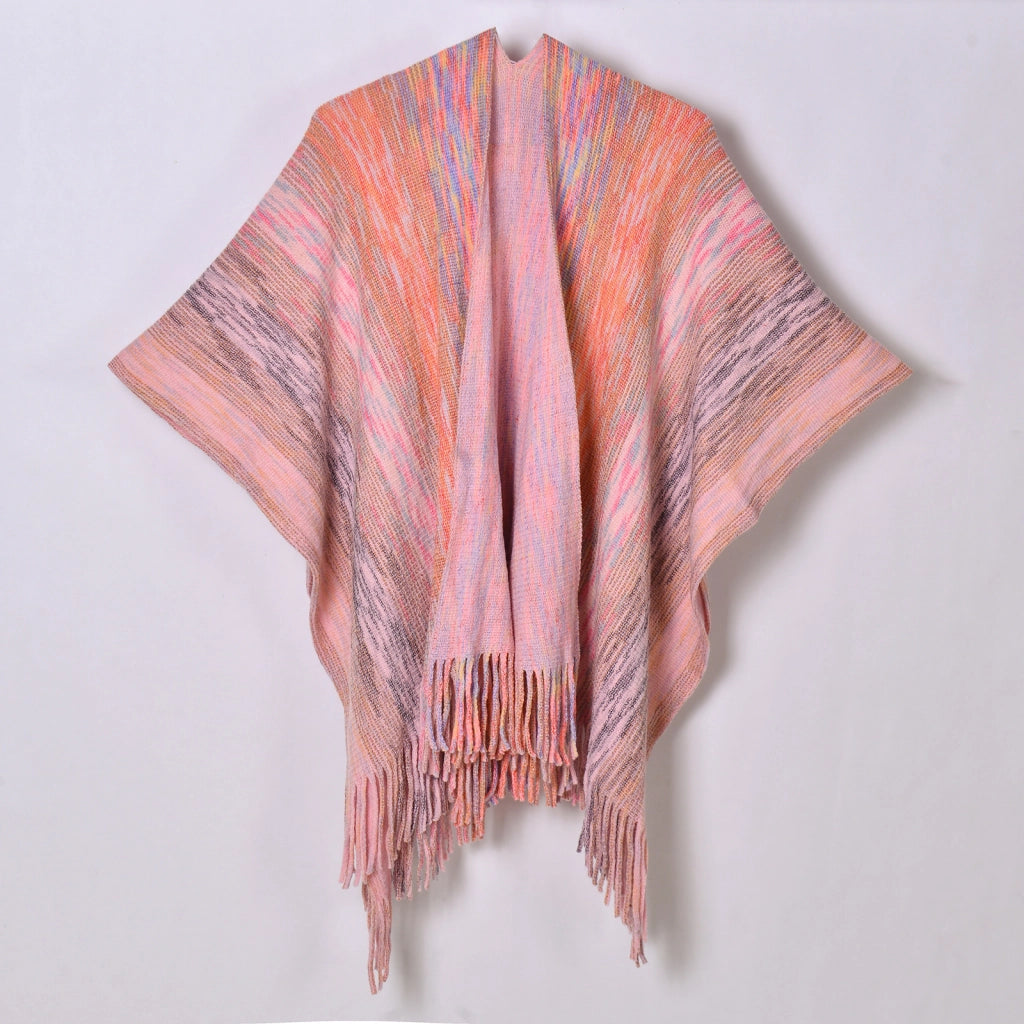 Cardigan/mantellina da donna con spacco e frange