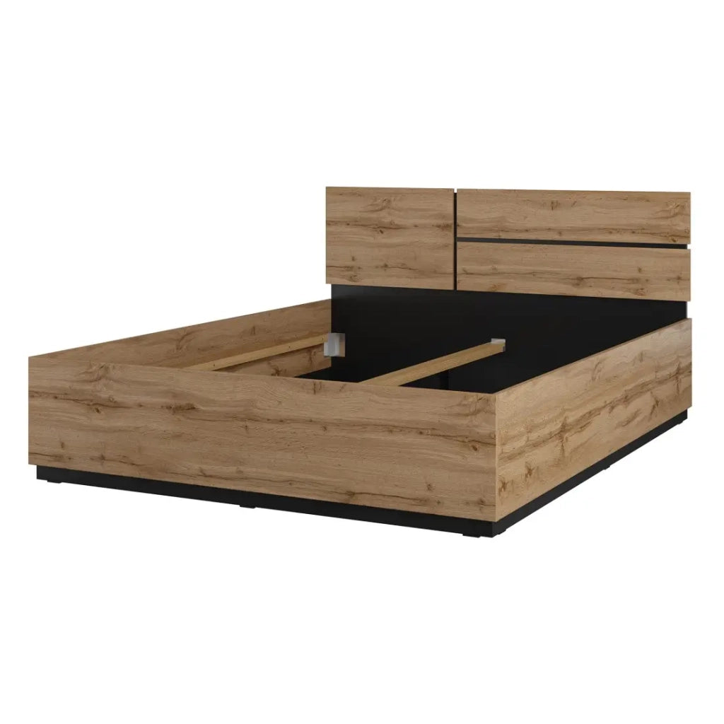 Letto HAVANA 180x200 cm quercia e nero – Grande letto moderno per camera naturale