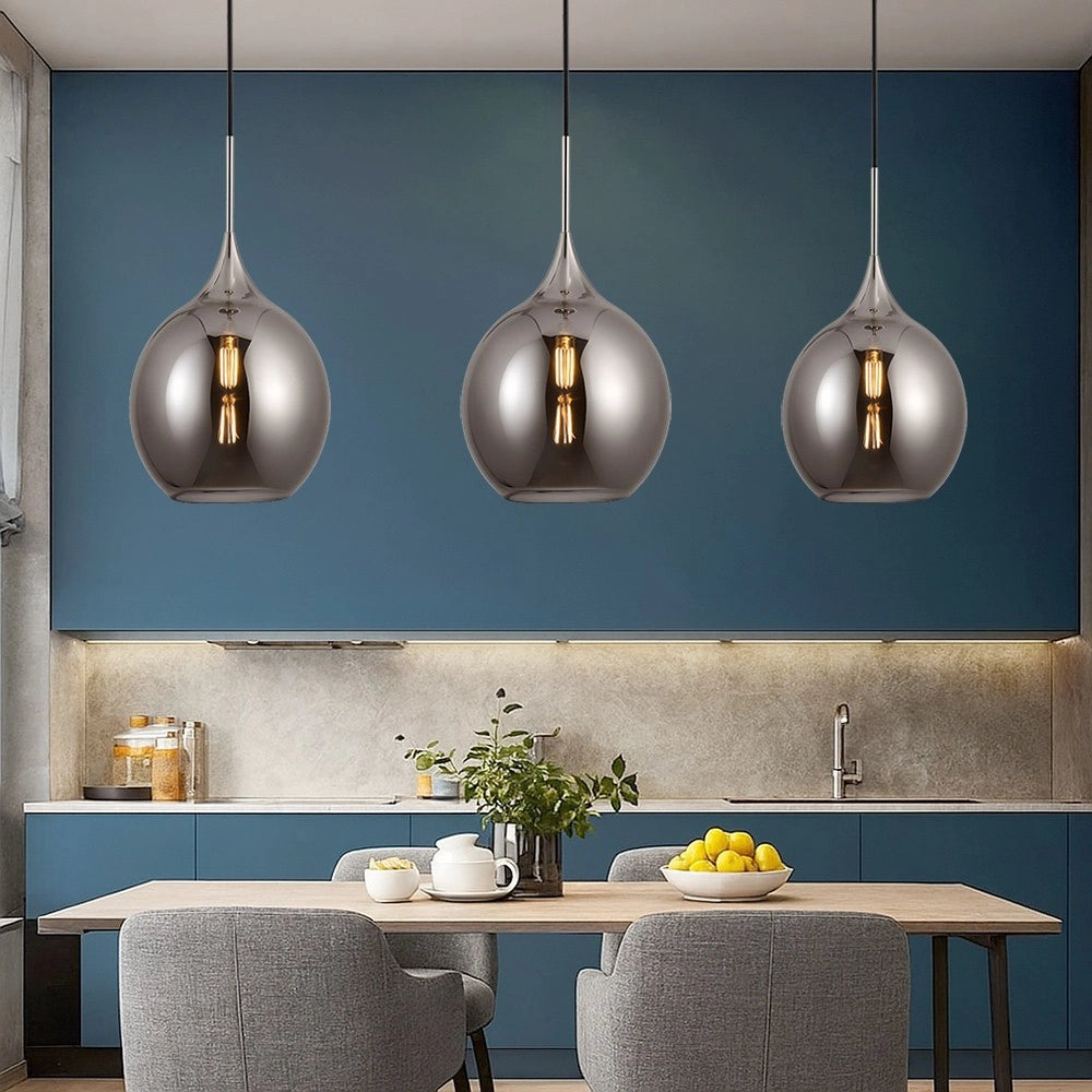 Trade Shop - Lampadario A Sospensione Decorativa In Metallo Con Sfera In Vetro Attacco E27 Ip20 A72 - Grigio Argento