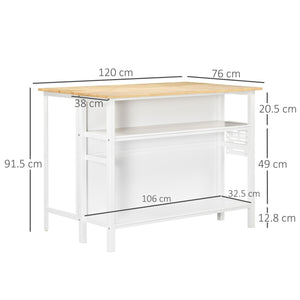 Isola Cucina Pieghevole 120x76x91,5 cm in Legno  e Acciaio Bianco