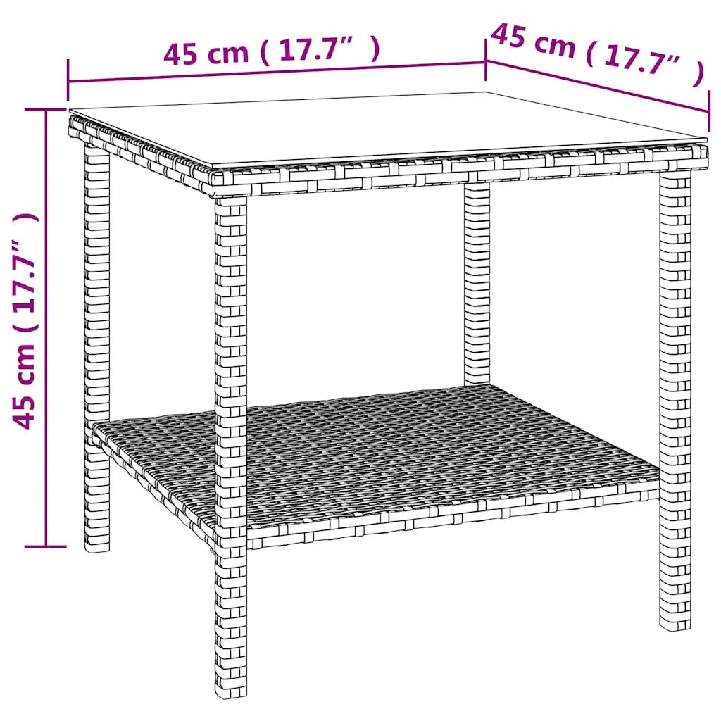 Tavolino-Tavolino da soggiorno-Tavolo Nero 45x45x45 cm Polyrattan e Vetro Temperato