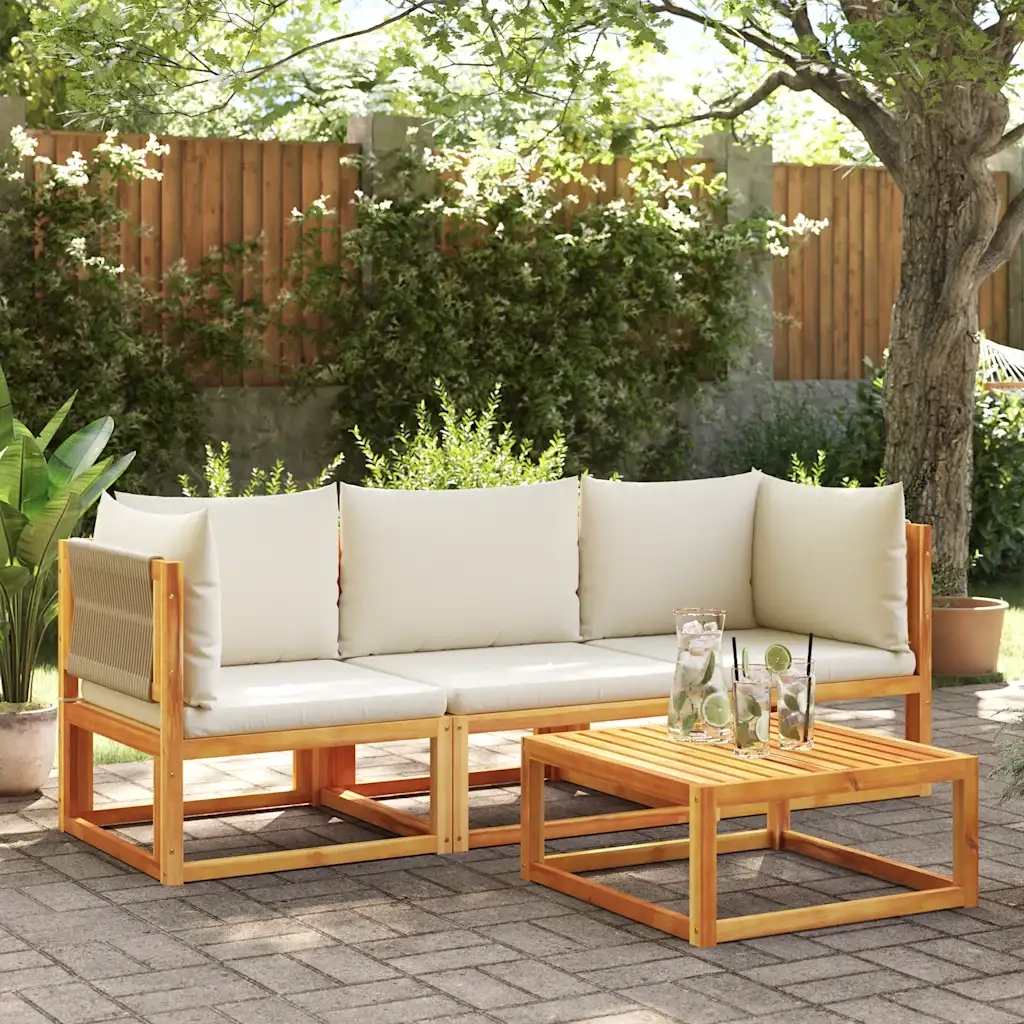 Divano da giardino angolare con cuscini in legno di acacia e corda 4008164