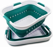 Contenitore di bucato pieghevole 30L - contenitore di stoccaggio pop-up opvoluto - contenitore di bucato spazievitore - 2 pezzi bianco/verde scuro contenitore da bagno