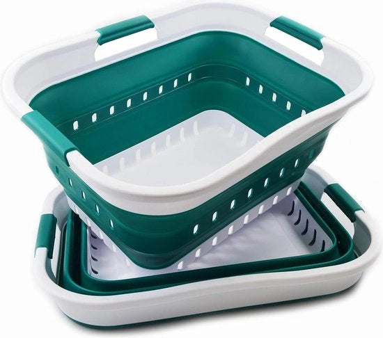 Contenitore di bucato pieghevole 30L - contenitore di stoccaggio pop-up opvoluto - contenitore di bucato spazievitore - 2 pezzi bianco/verde scuro contenitore da bagno