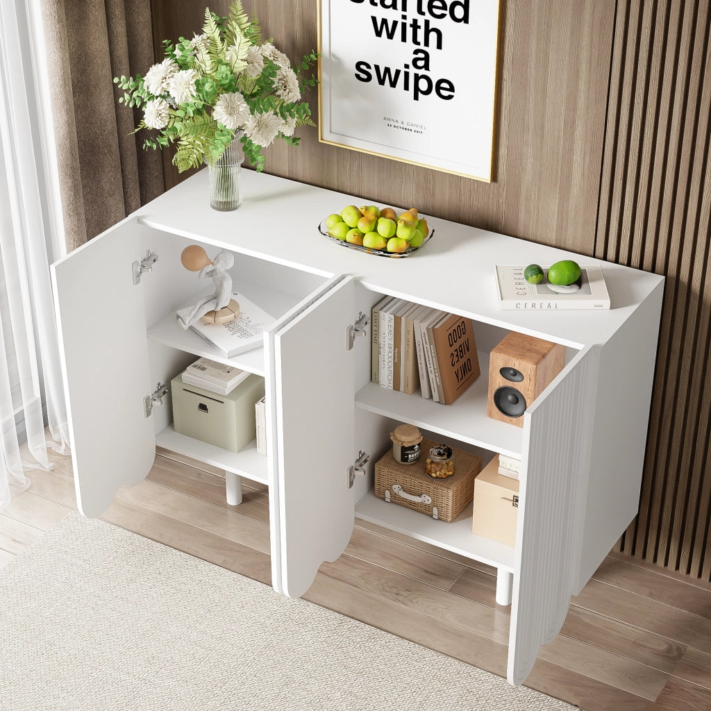 OKWISH Credenza Contenitore con 4 Ante e Ripiani Interni, Cerniere Ammortizzate, per Soggiorno, MDF, 120 x 37.5 x 80.8 cm, Bianca