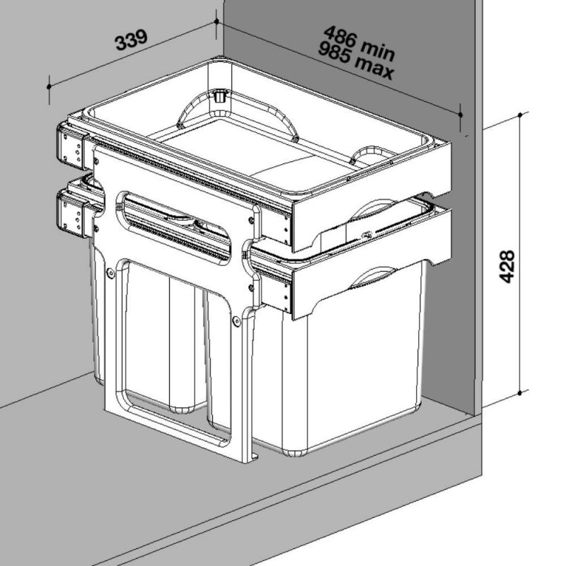Pattumiera Tank 40 con vassoio estraibile in plastica grigio 2x16 LT