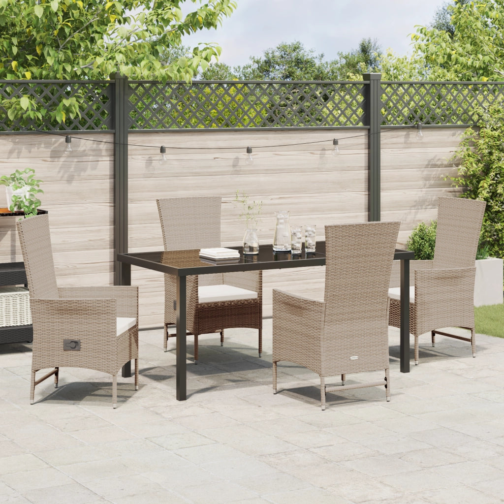 Set da pranzo giardino 5 pezzi con cuscini beige polirattan