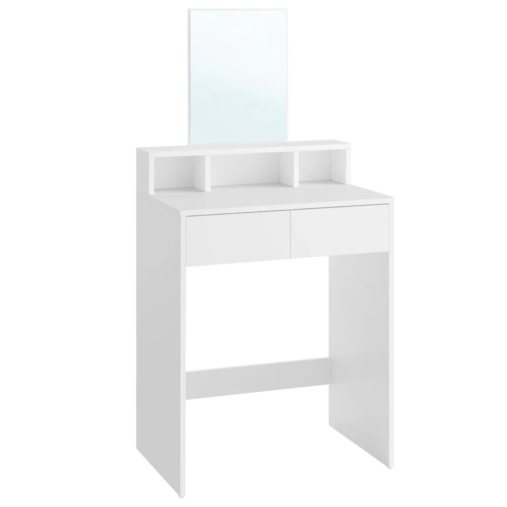 Toletta con specchio grande tavolo da trucco con 2 cassetti e 3 scomparti angolo bellezza in stile moderno bianco 12_0005152