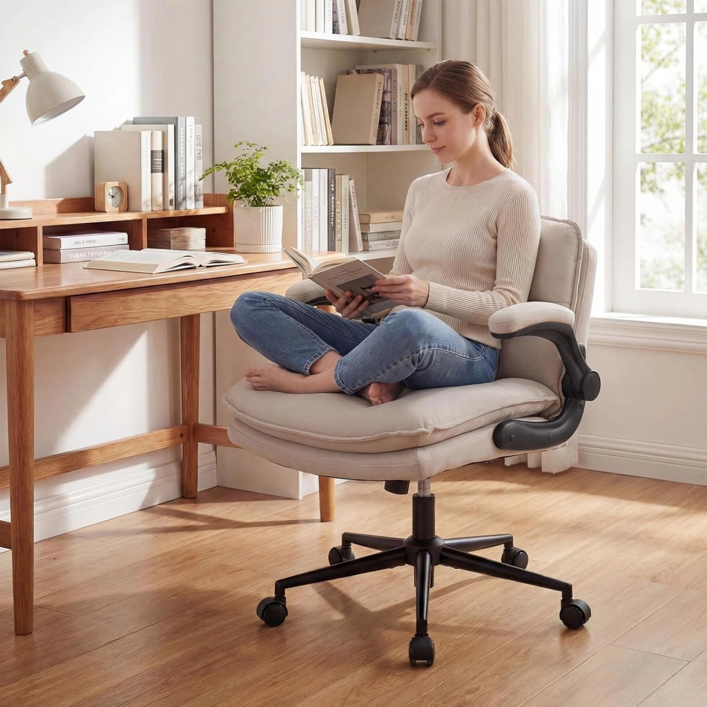 Sedia da Ufficio, Poltrona Relax Altezza Regolabile (con Ruote) | Funzione Dondolo, Braccioli Ribaltabili e Base Robusta, per Ufficio Studio Soggiorno, Portata 150 kg