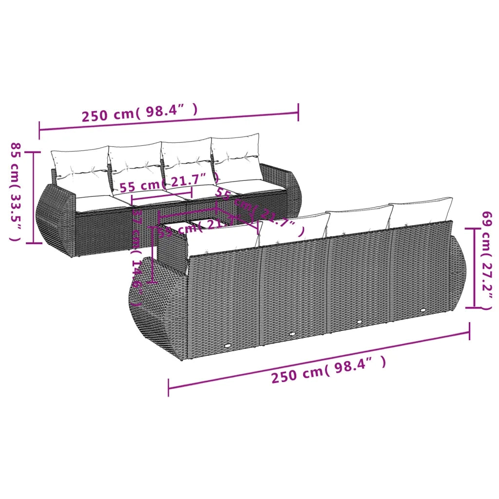 Set Divano da Giardino 9 pz con Cuscini Grigio in Polyrattancod mxl 112401