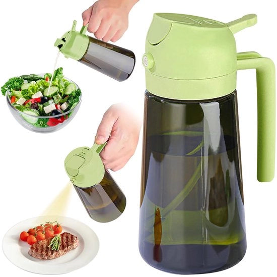 Spruzzatore per olio 2 in 1, 470 ml, flacone di olio di oliva, bicchieri di vetro per olio, spruzzatore per airfryer, olio di oliva spruzzabile, spray per la cottura, spruzzatore per cottura (verde)