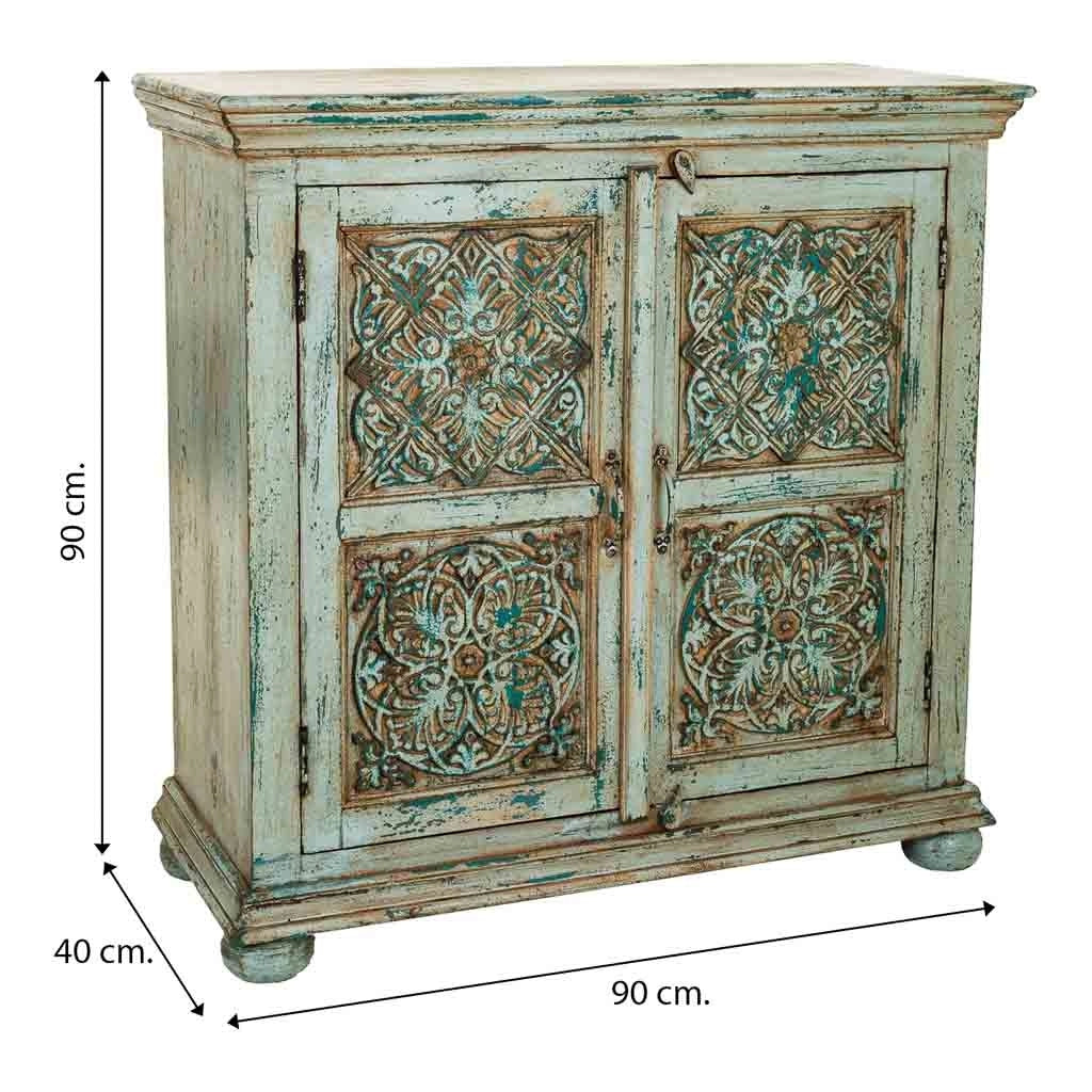 Mobile da ingresso artigianale in legno blu 90x40x90h cm