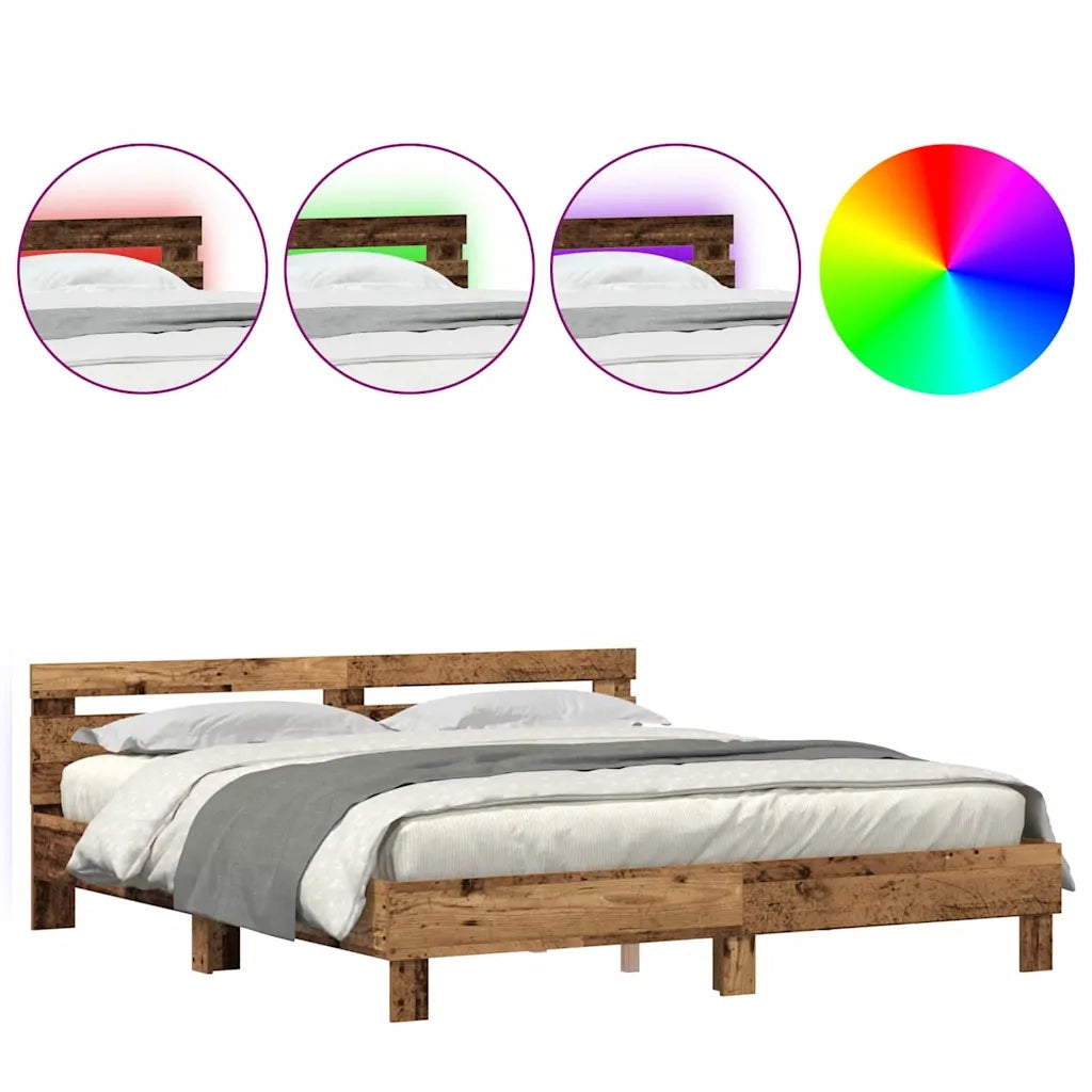 Struttura del letto con led Legno vecchio 200 x 200 cm 3333933