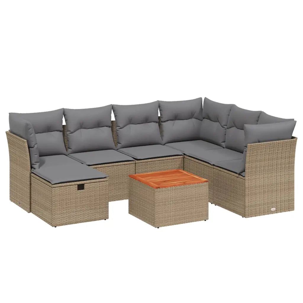 Set Divano da Giardino 8 pz con Cuscini Beige Misto Polyrattan