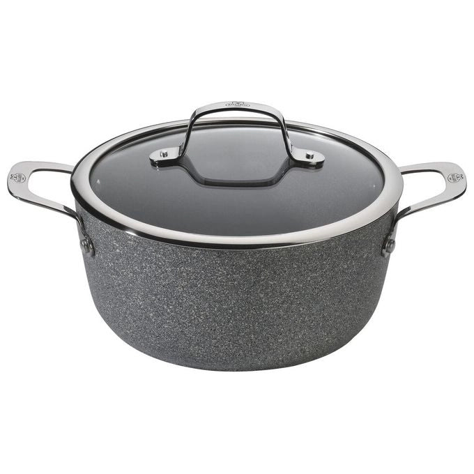 BALLARINI 75002-826-0 Salina Granitium Tegame 2,67 L con Coperchio in Vetro Acciaio Inox Alluminio Forgiato 6 Strati Antiaderente con Rinforzo al Titanio Induzione e Forno colore Grigio