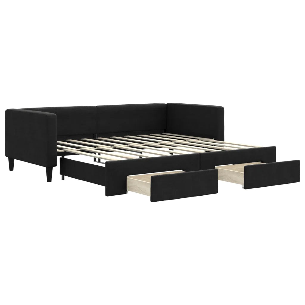 Divano Letto Estraibile con Cassetti-Sofa Letto-Daybed Nero 90x190 cm in Tessuto 490975