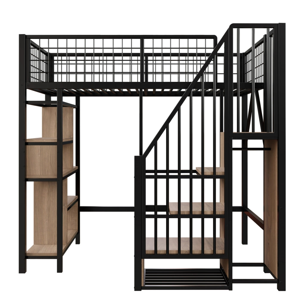 Letto a soppalco 90x200 cm con scala contenitore nero