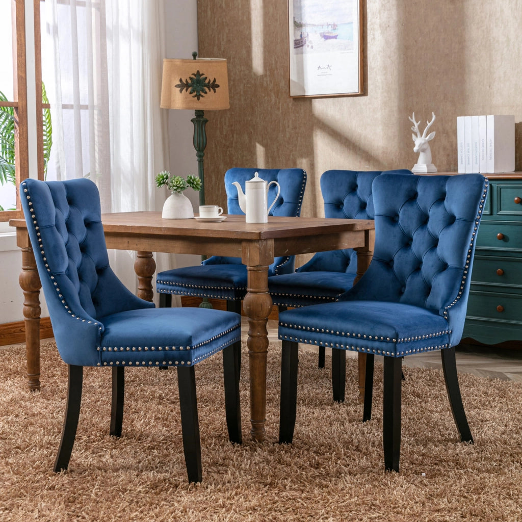Sedie da Pranzo Imbottite in Velluto con Gambe in Legno ¨C MINIMAL ¨C Blu, Set 2 Pezzi