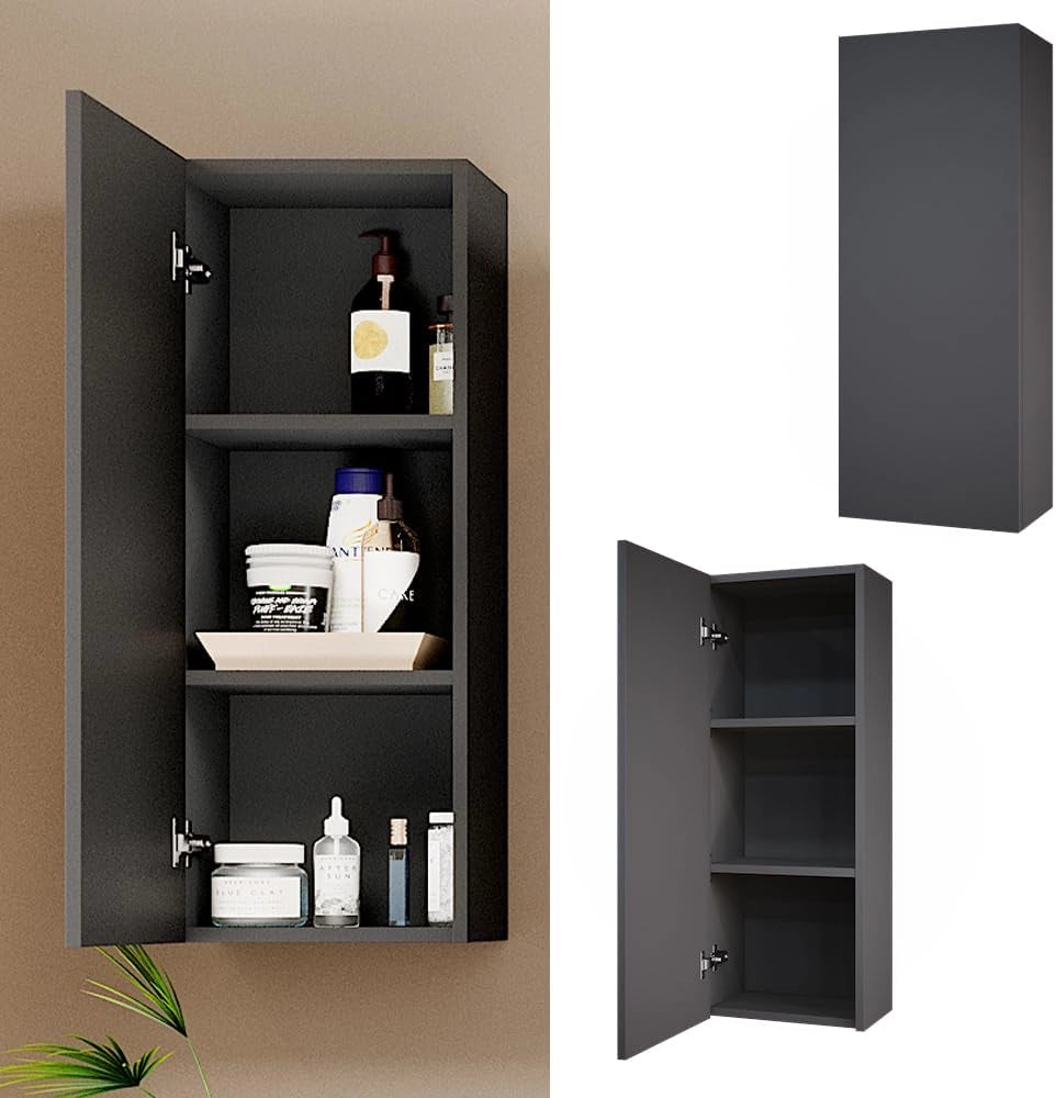 Mobile bagno Gloria, Antracite, 33 x 84 cm con 2 ripiani, con apertura per sifone e compatibile con la serie Gloria