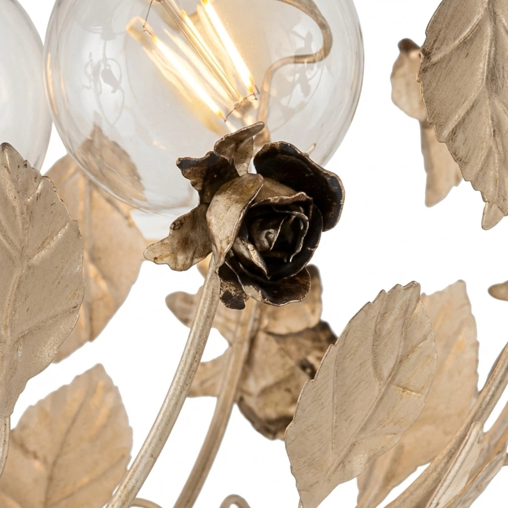 Lampadario Shabby Chic Bella Metallo Avorio Oro 3 Luci E27