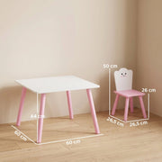Tavolo per bambini con 2 sedie, set 3 pezzi, bordi arrotondati, per camera bambini, rosa, in legno ingegnerizzato