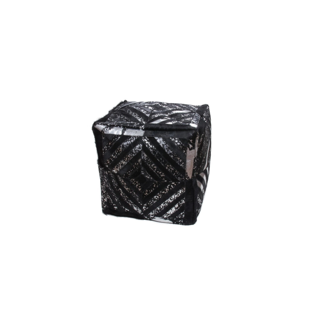 Pouf Spark in pelle con trama a rombi argento