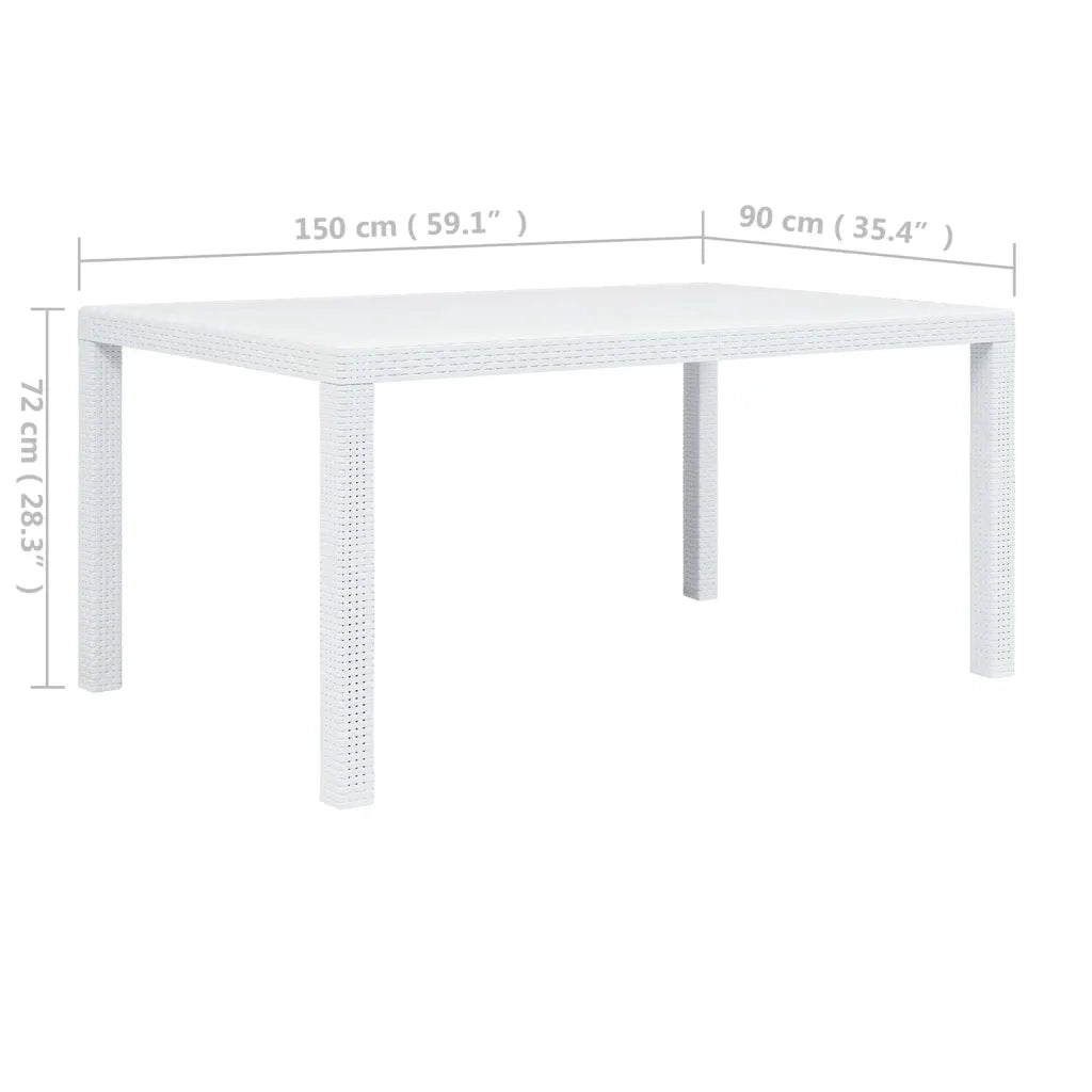 Tavolo da Giardino Bianco 150x90x72 cm in Plastica Stile Rattan 45604