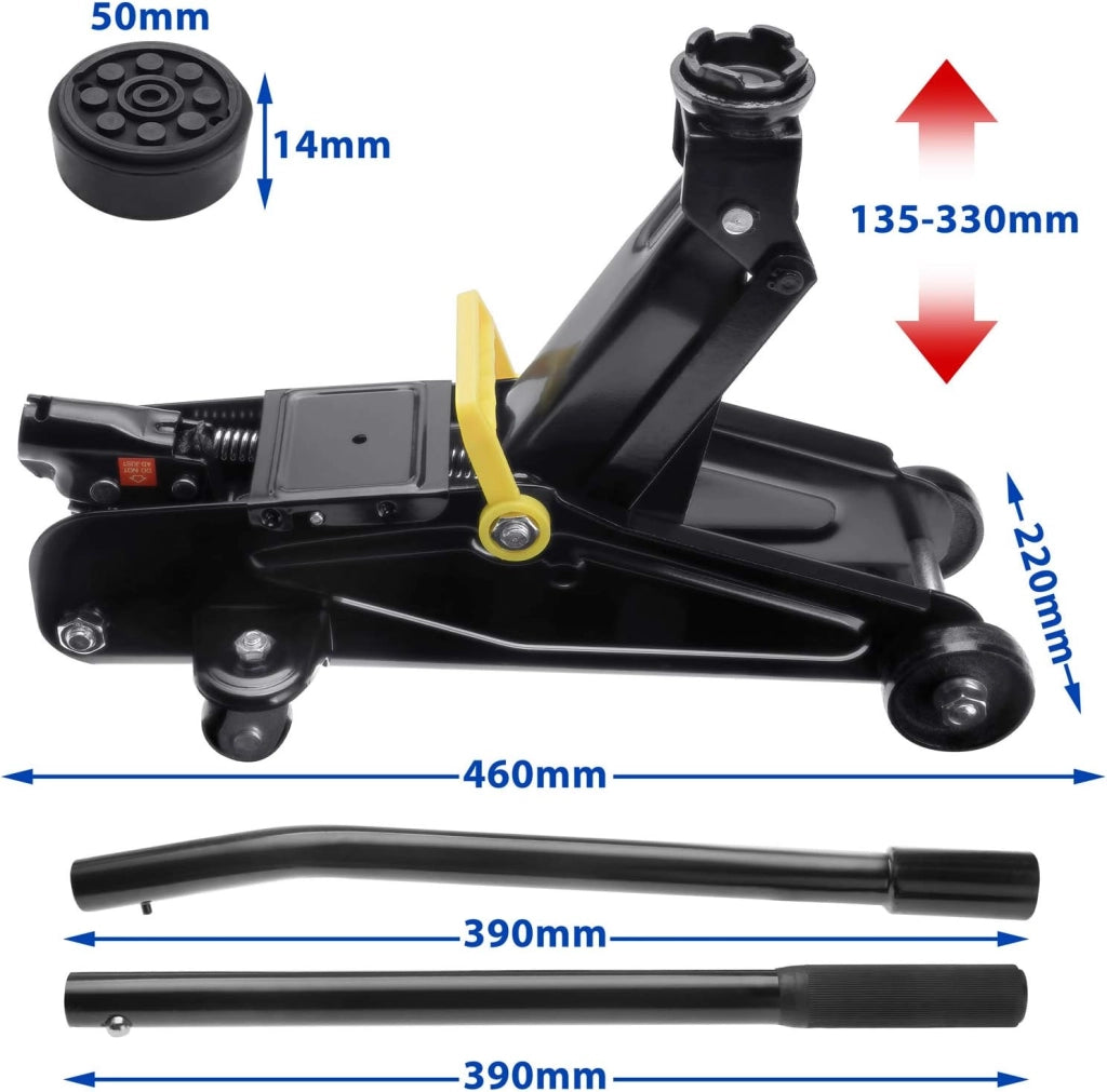 Cric idraulico per Auto max. 2t Sollevamento max. di 330mm Martinetto Officina con Custodia