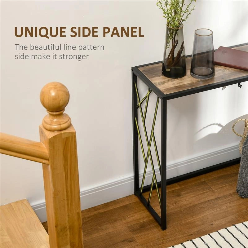 TAVOLO CONSOLLE IN STILE INDUSTRIALE IN ACCIAIO E LEGNO, 120X35X75CM, MARRONE