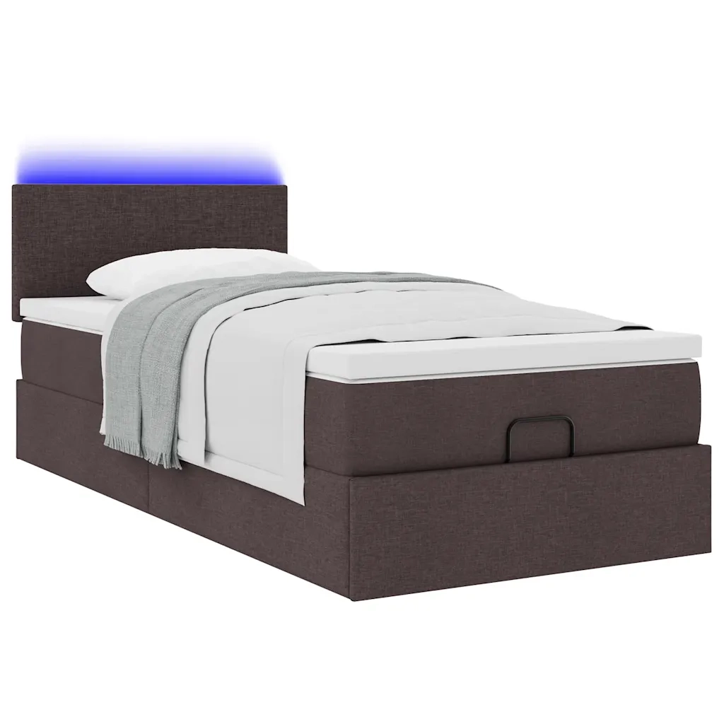 Pouf Letto con Materasso Marrone Scuro 100x200 cm in Tessuto
