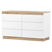 Cassettiera con 6 Cassetti e Anta; Stile Classico; in Pannello Truciolare E1; Bianco e Rovere