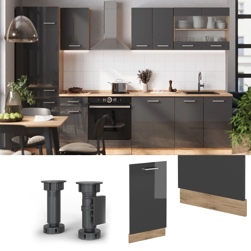 Pannello frontale della lavastoviglie R-Line Antracite lucido/Rovere dorato 45 cm, PL Antracite Vicco