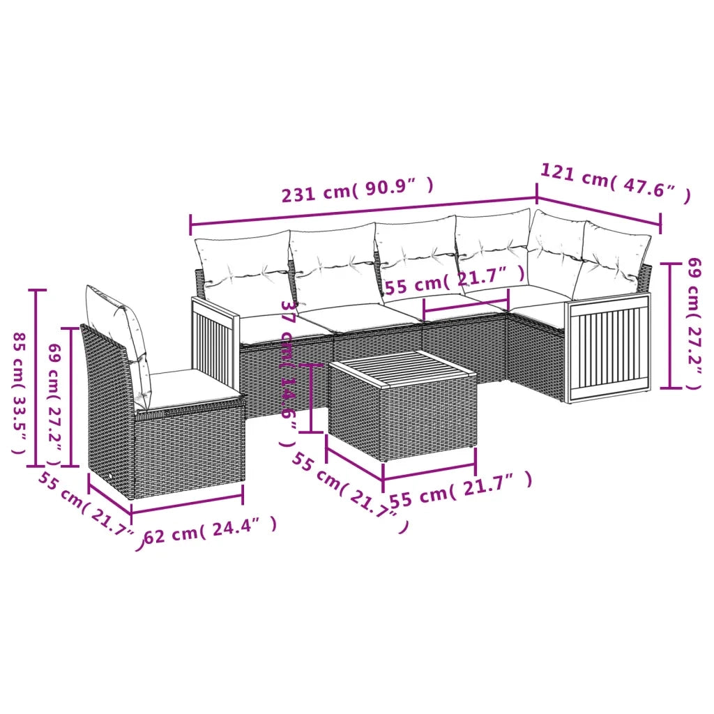 Set Divani da Giardino con Cuscini 7pz Nero Polyrattan 3260103