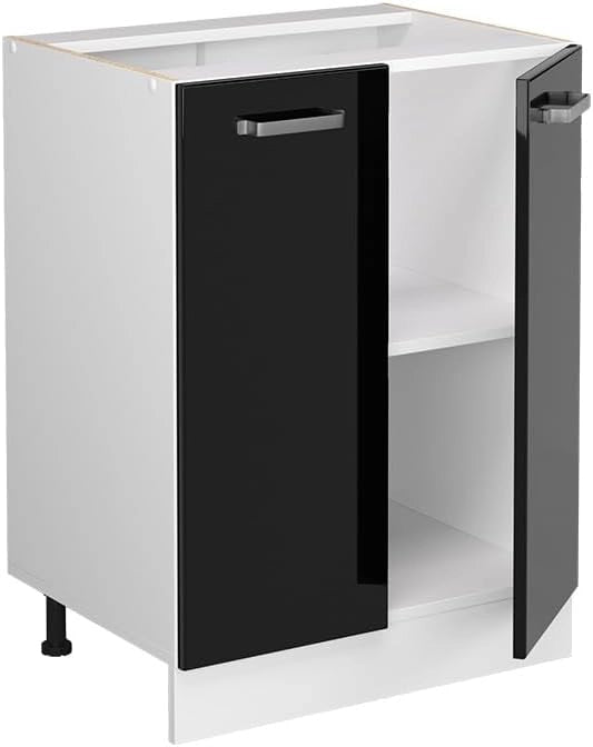 Mobiletto base cucina R-Line, Nero lucido, 60 cm senza piano di lavoro, per la libera combinazione all'interno di sistemi cucina modulari