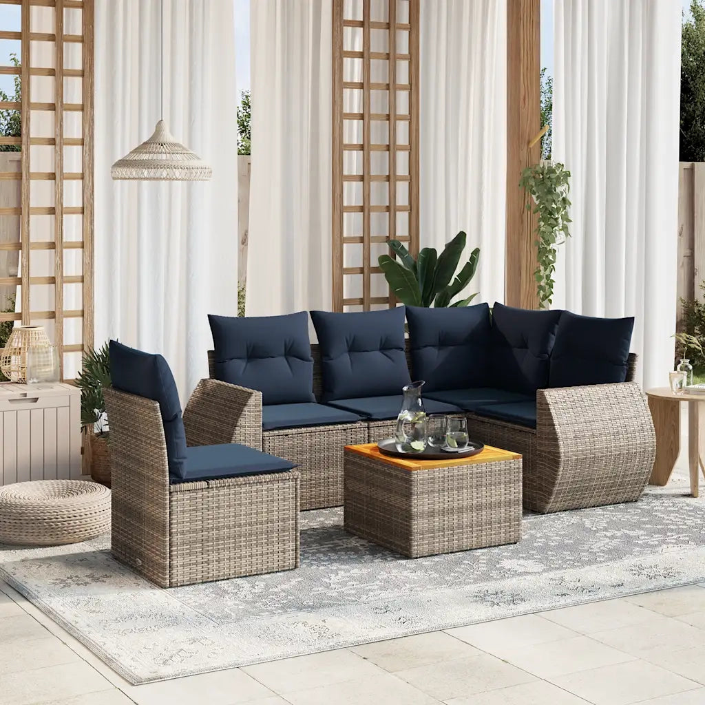Set Divani da Giardino 6 pz con Cuscini Grigio in Polyrattan 3225011