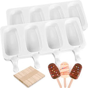 2 Forme di Ghiaccio in Silicone + 50 Bastoncini di Legno - Per Fattori di Ghiaccio e Desserts Fatti a Casa (Standard 6.5cm, Bianco)