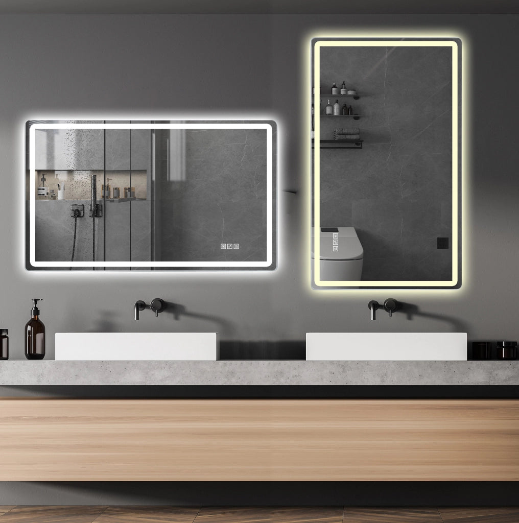 Specchio bagno LED ULEVR 60x100 cm senza cornice, luce frontale e retroilluminazione, antiappannamento, IP44