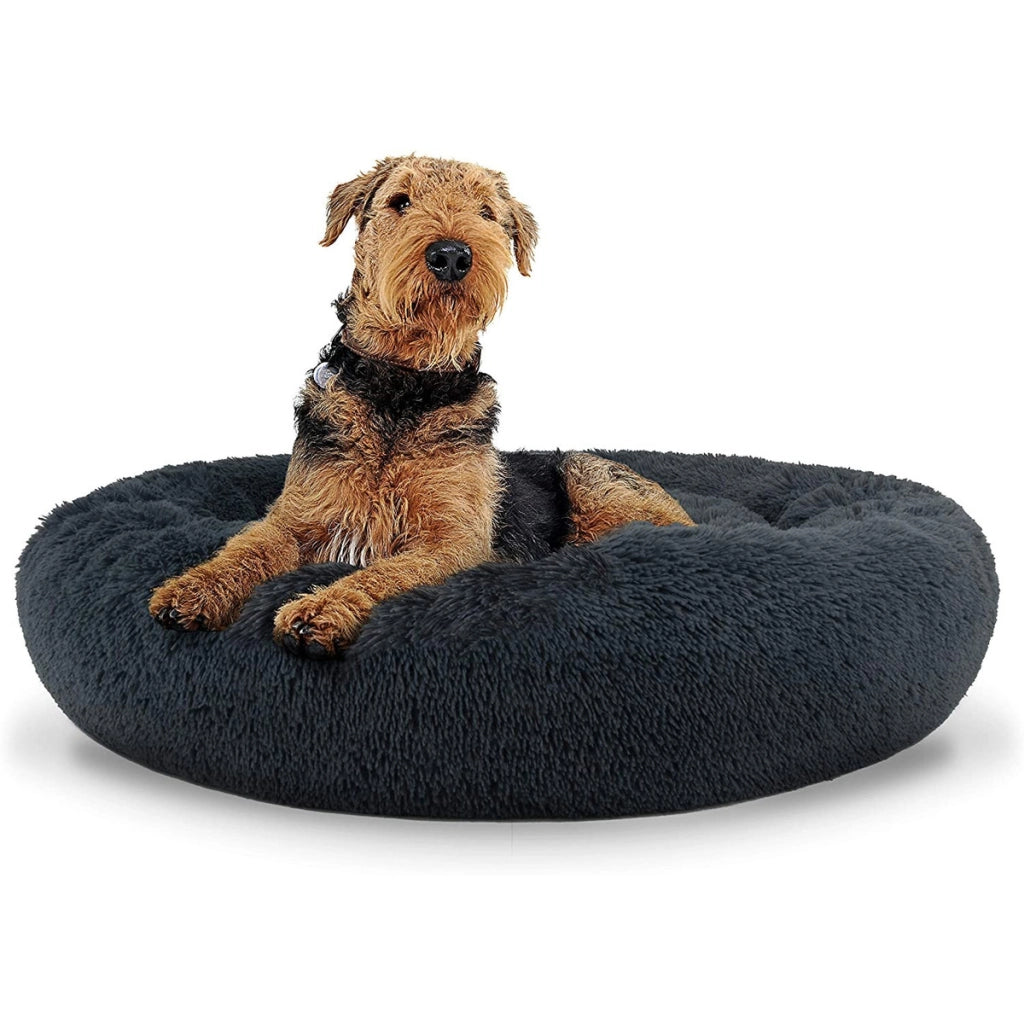 Cuccia circolare soffice in peluche grigio scuro 80cm