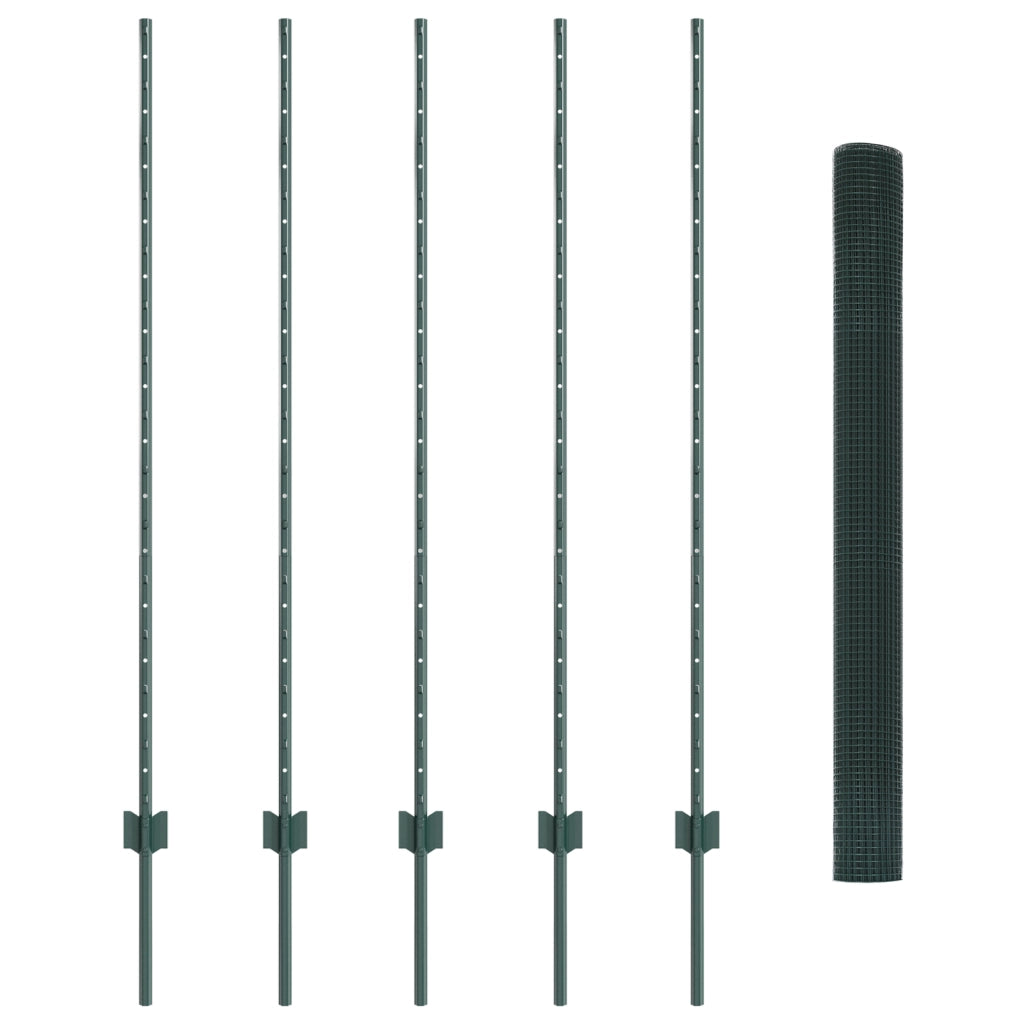Recinzione in Filo Saldato con 5 Post U Verde 1.4x10 m Acciaio