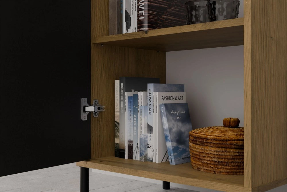 Vetrina KAMARO 2dk slim/liscio rovere artisan doghe decorative frontale scanalato + classico per soggiorno