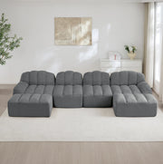 Divano modulare 4 posti con ottomana; forma ergonomica senza struttura 366x165x79 cm in fleece granulare grigio