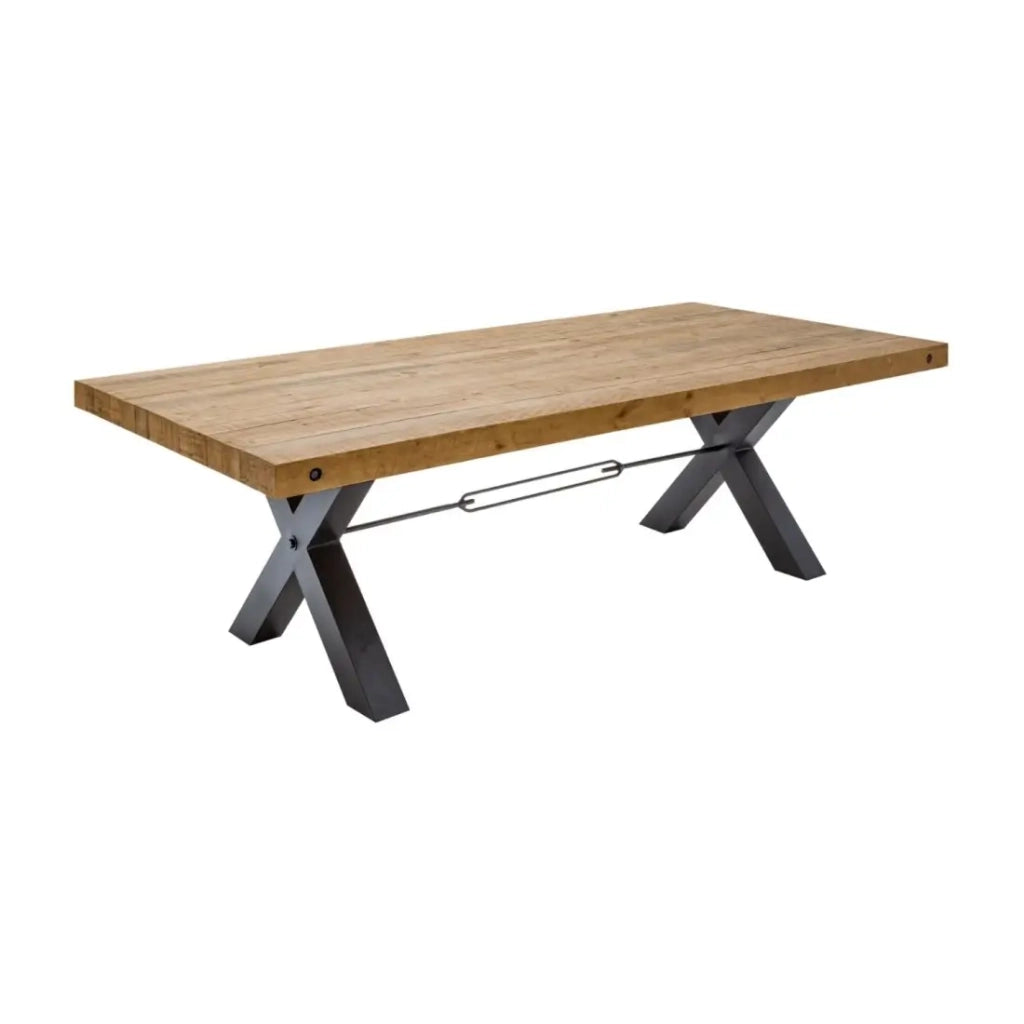 Table CAVARA – Legno di pino riciclato verniciato e metallo nero – 200 cm – Piano spesso 80 mm – Stile industriale