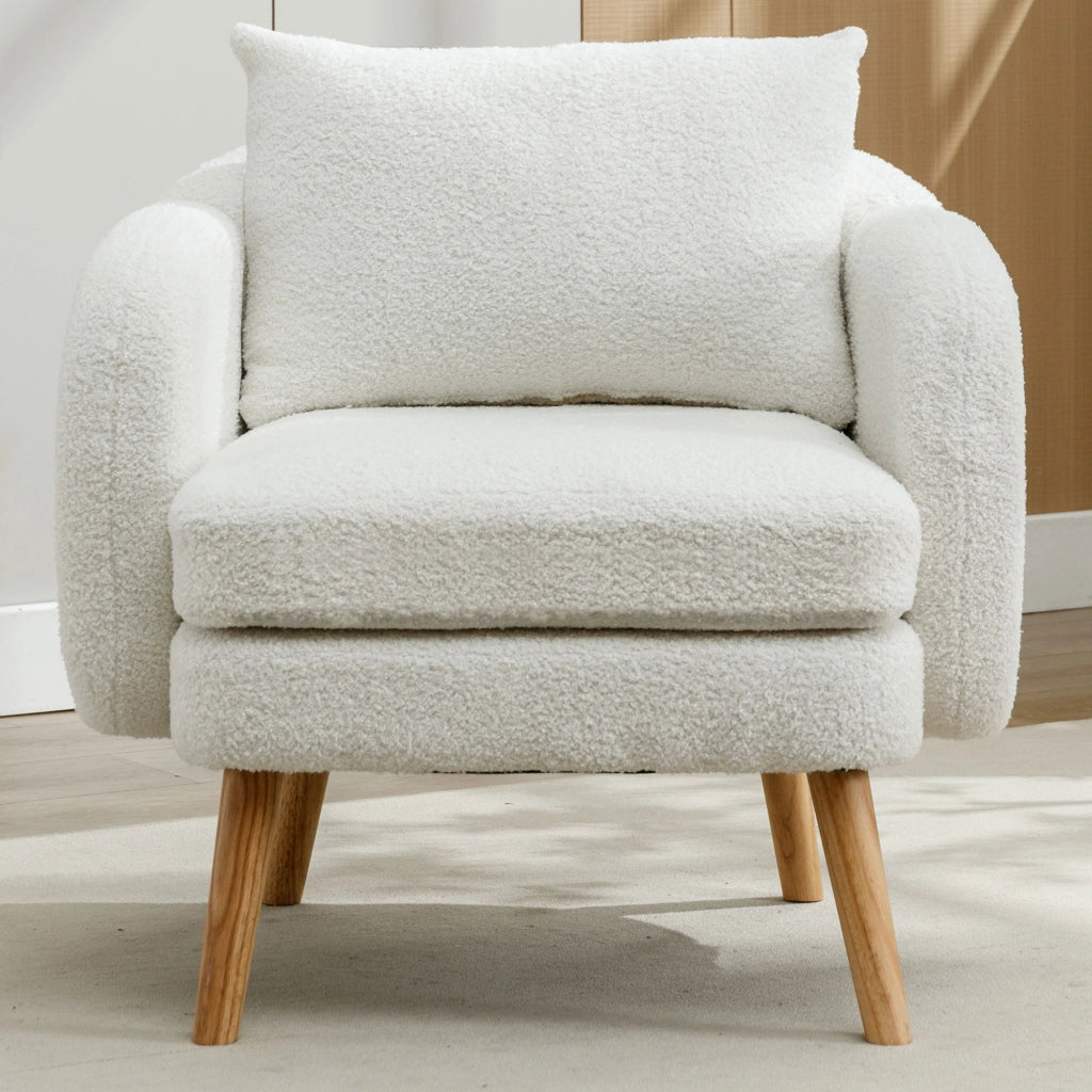 poltrona con cuscino; schienale amovibile; seduta imbottita; in teddy bianco; 71 Ã— 72 Ã— 71 cm